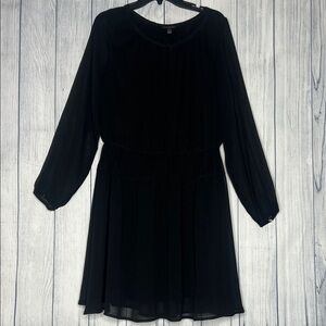 Banana Republic Black Long-Sleeve Pleated Chiffon Dress
